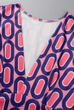 紫のセクシーなプリント包帯パッチワーク V ネック ペンシル スカート ドレス