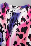 Blue Casual Print Fold O Neck Short Sleeve Dress