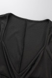 Robes de jupe crayon à col en V patchwork évidé solide noir sexy