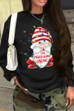 Black Street Party Stampa Santa Claus Letter O Neck Top