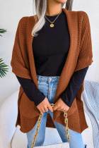 Brown Casual Solid Patchwork Cardigan Collar Outerwear