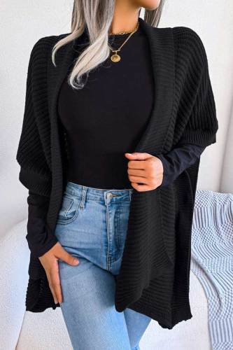Black Casual Solid Patchwork Cardigan Collar Outerwear