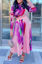 Фиолетовые повседневные прямые платья с принтом в стиле пэчворк и круглым вырезом
