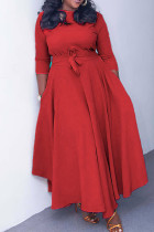 Rote, lässige, solide Verband-Patchwork-Kleider mit O-Ausschnitt