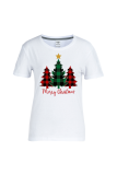 T-shirt con scollo a O stampato patchwork con albero di Natale bianco Street Party