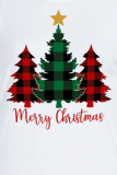 White Street Party Christmas Tree Printed Patchwork Letter O Neck T-Shirts