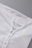 Branco Sexy Casual Sólido Escavado Magro Cintura Alta Lápis Calças de Cor Sólida