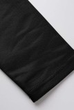 Schwarze, lässige, solide Patchwork-Kleider mit schrägem Kragen und unregelmäßigen Kleidern