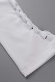 Branco Sexy Casual Sólido Escavado Magro Cintura Alta Lápis Calças de Cor Sólida