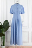 Blaues beiläufiges festes Patchwork-halbes Rollkragen-langes Kleid-Kleider