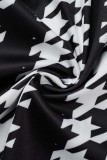 Schwarze, lässige Patchwork-Kleider mit O-Ausschnitt und langen Ärmeln