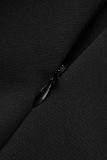 Robe de soirée noire à col oblique et dos nu en patchwork solide sexy