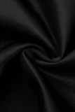 Robes de robe irrégulières à col oblique en patchwork uni décontracté noir