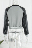 Grey Casual Letter Patchwork Conventional Collar Outerwear