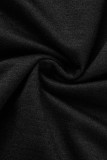ブラックカジュアルソリッドパッチワークフード付きカラー長袖ツーピース