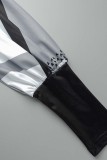 Vestidos de manga larga con cuello en V y estampado casual en blanco y negro