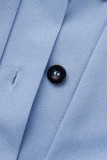 Blaues beiläufiges festes Patchwork-halbes Rollkragen-langes Kleid-Kleider