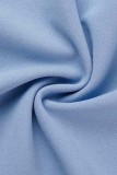 Синее повседневное сплошное пэчворк Половина водолазки Длинное платье Платья