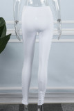 White Sexy Casual Solid Hollowed Out Skinny High Waist Pencil Solid Color Bottoms