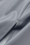 Black khaki Casual Print Patchwork V Neck Long Sleeve Dresses