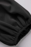 Schwarzes, sexy, formelles, festes, rückenfreies Patchwork-Abendkleid mit schrägem Kragen