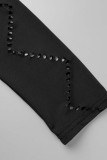 Zwart Casual Solide Doorzichtige O-hals Lange mouw Tweedelige kleding