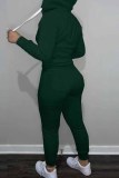 Lettera stampa abbigliamento sportivo verde inchiostro collo con cappuccio manica lunga due pezzi