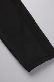 Noir Casual Sportswear Imprimer Patchwork Col Roulé Manches Longues Deux Pièces