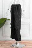 Pantalones de color sólido de pierna ancha de cintura baja sueltos con bolsillo de patchwork sólido de calle casual negro