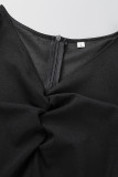 Negro Casual Sólido Patchwork Cuello en V Una línea Vestidos