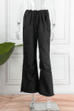 Black Casual Street Solid Patchwork Pocket Loose Low Waist Wide Leg Solid Color Bottoms