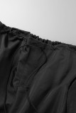 Schwarze, lässige, solide, Patchwork-Tasche, lockere, einfarbige Unterteile mit niedriger Taille und weitem Bein