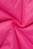 Capispalla rosa casual con scollo a V con cerniera patchwork in tinta unita