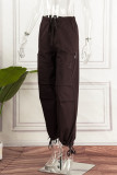 Pantaloni larghi a vita bassa a gamba larga tinta unita marrone casual street patchwork tasca