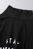 Noir Casual Sportswear Imprimer Patchwork Col Roulé Manches Longues Deux Pièces