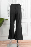 Schwarze, lässige, solide, Patchwork-Tasche, lockere, einfarbige Unterteile mit niedriger Taille und weitem Bein