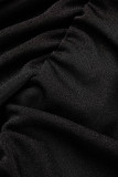 Robes de jupe crayon à col en V en patchwork solide noir sexy