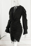 Черное сексуальное однотонное лоскутное платье с завязками и V-образным вырезом, юбка-карандаш, платья