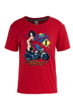 Rote, lässige, Vintage-Druck-Patchwork-T-Shirts mit O-Ausschnitt