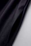 Zwarte casual rechte jumpsuits met patchwork en schuine kraag