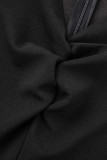 Schwarze, lässige, solide Patchwork-Kleider mit V-Ausschnitt und A-Linie
