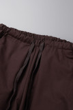 Hautfarbe Casual Street Solide Patchwork-Tasche Lose Niedrige Taille Breites Bein Einfarbige Unterteile