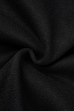 ブラックカジュアルプリントパッチワークフード付きカラー長袖ツーピース