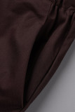 Calças de retalhos de retalhos de rua marrom casual soltas cintura baixa largas calças de cor sólida