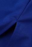 Robes de jupe en une étape à col oblique élégant patchwork solide bleu