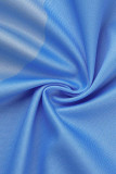 Blaues, lässiges, gestreiftes Print-Patchwork-Schnallen-Umlegekragen-Hemdkleid
