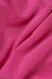 Розово-красная Повседневная спортивная одежда Однотонный Пэчворк Сложите О-образный вырез Длинный рукав Из двух частей