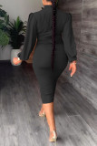 Negro casual elegante sólido patchwork medio cuello alto un paso falda vestidos