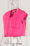 Pink Casual Street Solid Patchwork Zipper V Neck Outerwear