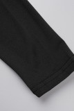 Negro casual estampado patchwork cuello alto manga larga dos piezas